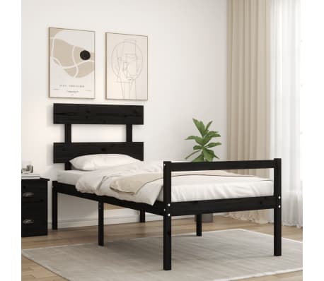 vidaXL Bed Frame with Headboard Black 100x200 cm Solid Wood