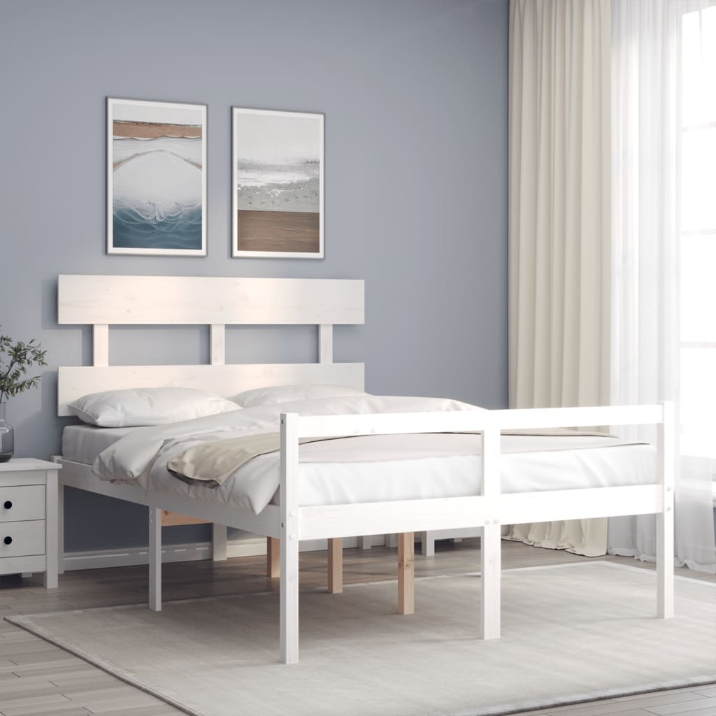 vidaXL Cadru de pat senior cu tăblie, 120x200 cm, alb, lemn masiv
