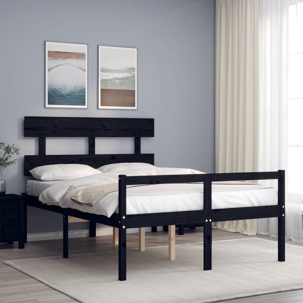 vidaXL Cadru de pat senior cu tăblie, 120x200 cm, negru, lemn masiv