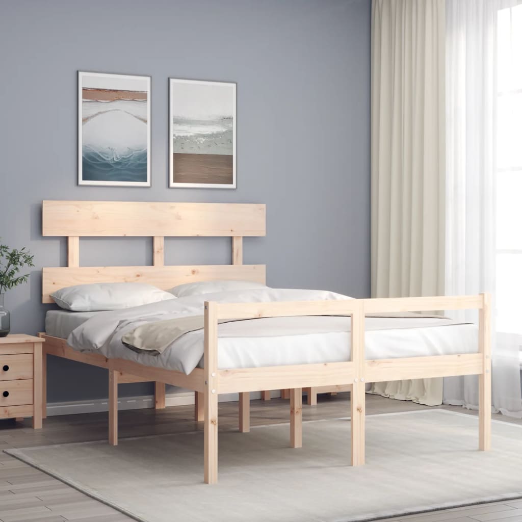 vidaXL Cadru de pat senior cu tăblie, 140x200 cm, lemn masiv
