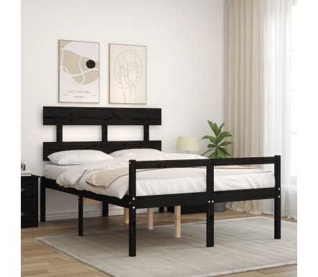 vidaXL Lova senjorams su galvūgaliu, juodas, 140x200 cm, medienos