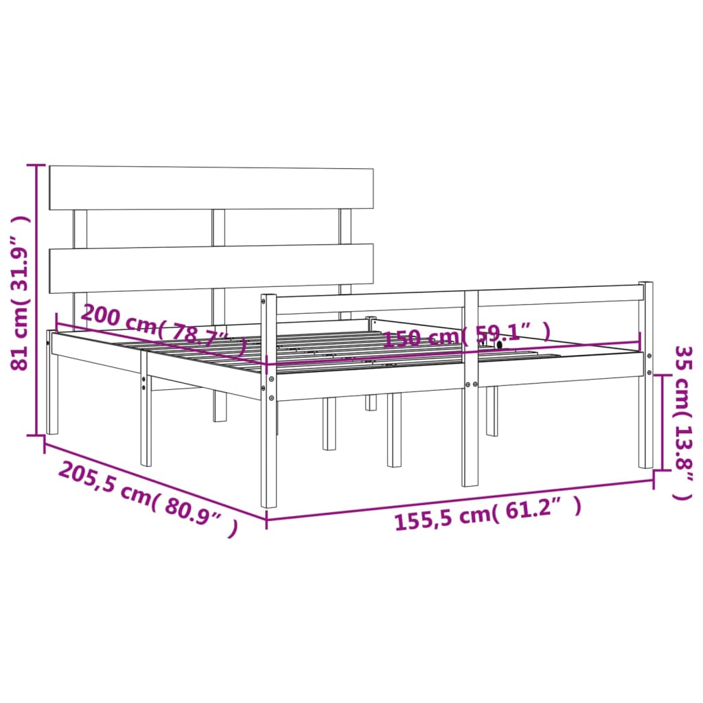 Posteljni okvir z vzglavjem bel trden les