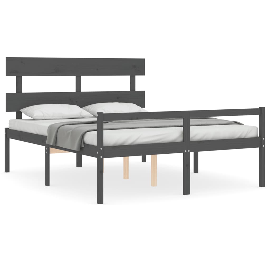 Thumbnail - vidaXL Seniorenbett mit Kopfteil Grau Kingsize Massivholz
