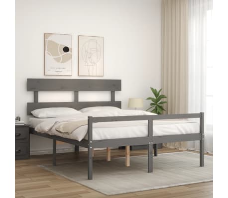 vidaXL Cadru de pat senior cu tăblie, gri, king size, lemn masiv