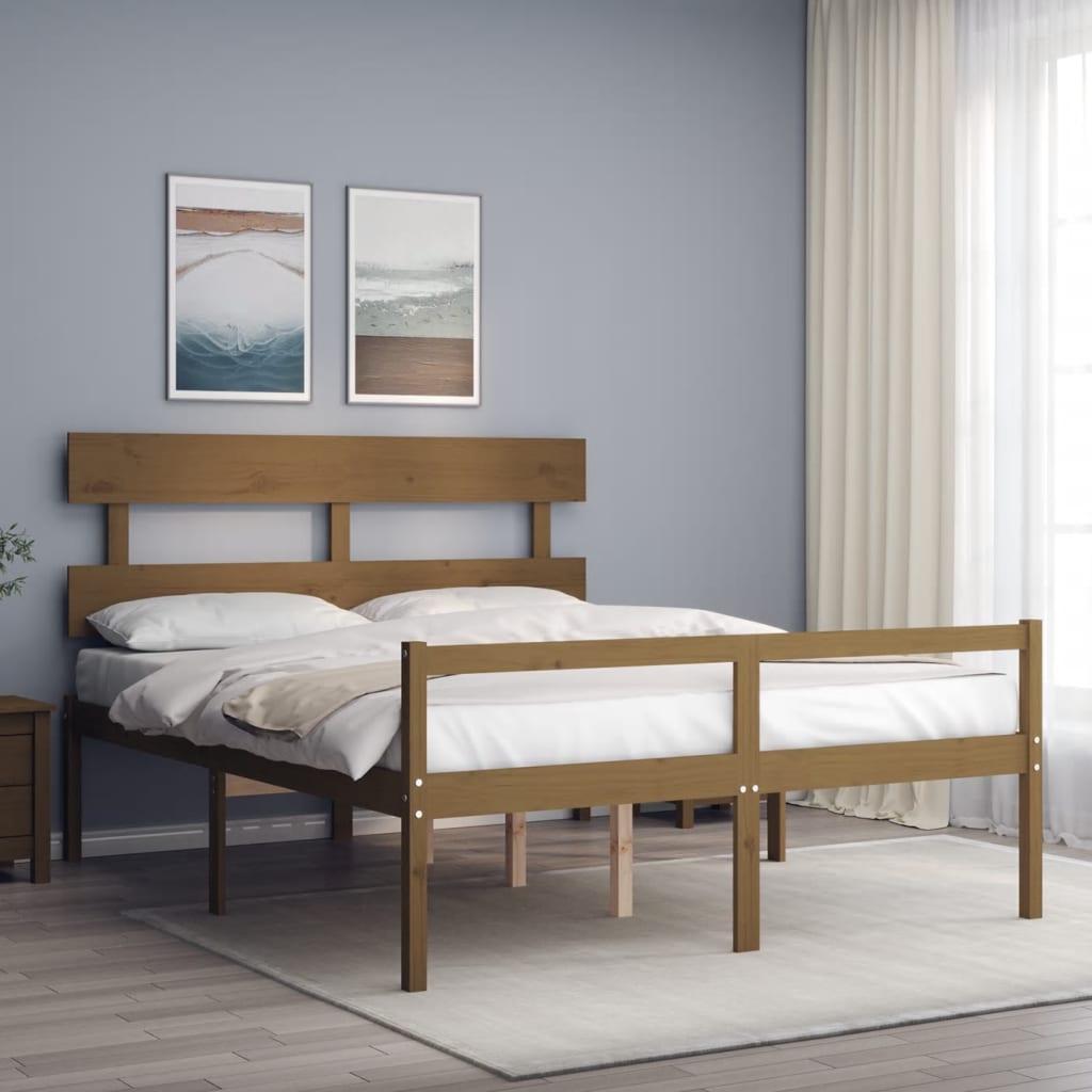 vidaXL Cadru de pat cu tăblie, maro miere, king size, lemn masiv vidaXL imagine 2022