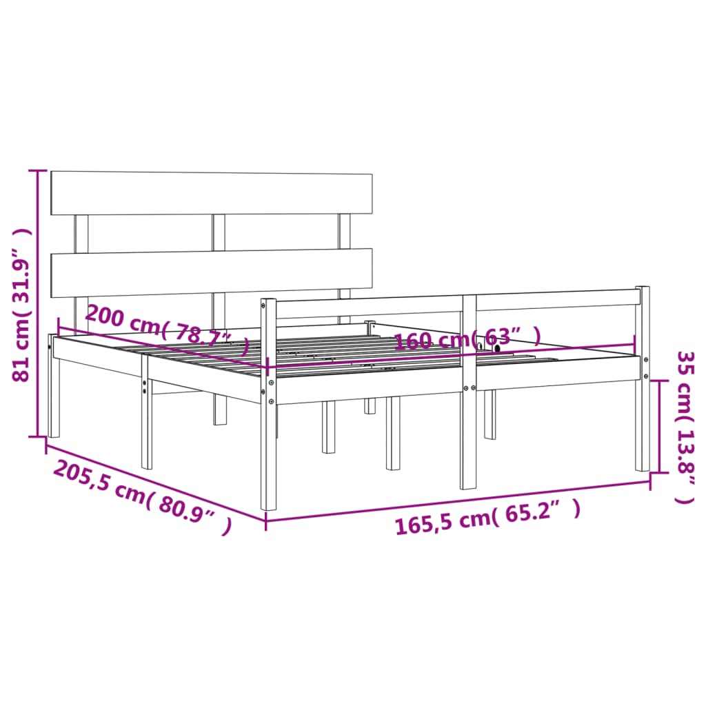 Rám postele s čelem 160 x 200 cm masivní dřevo