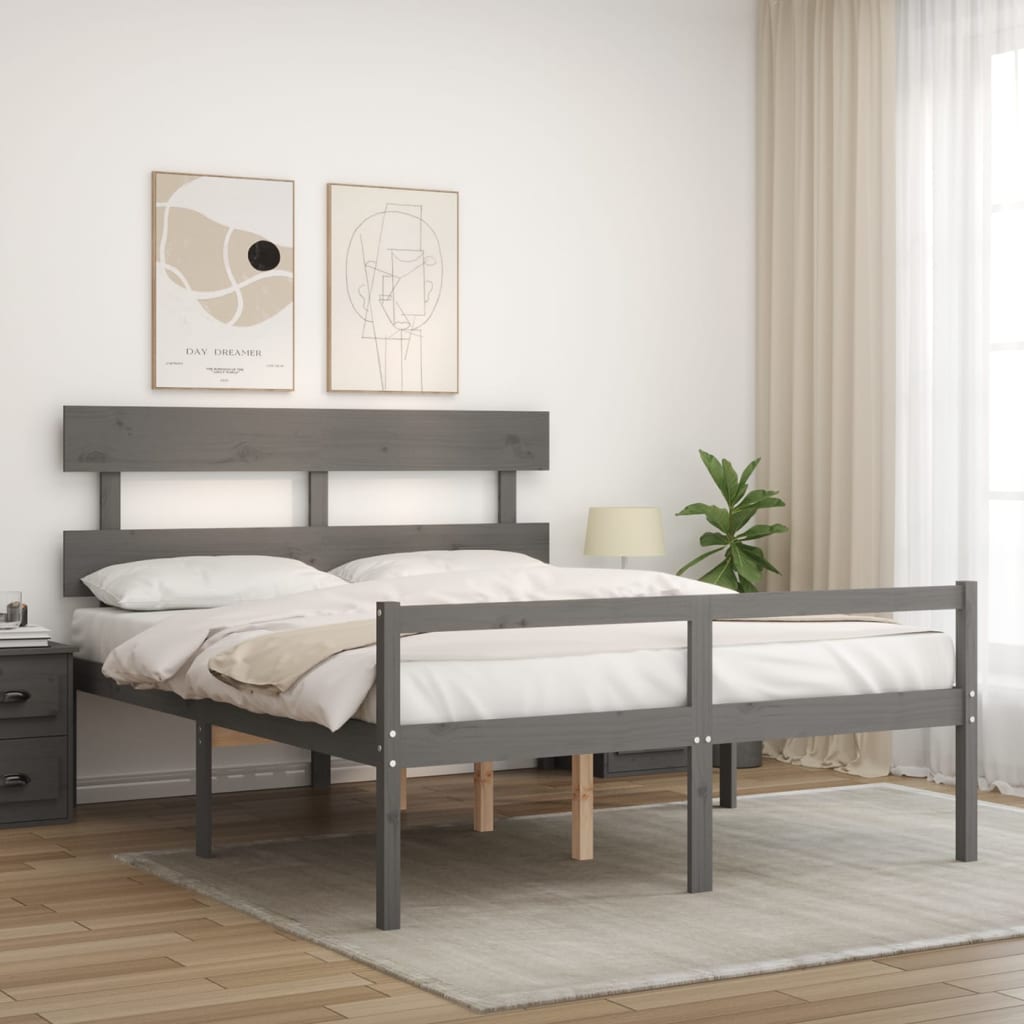 vidaXL Bed Frame with Headboard Grey 160x200 cm Solid Wood