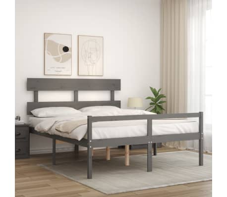 vidaXL Lova senjorams su galvūgaliu, pilkas, 160x200 cm, medienos