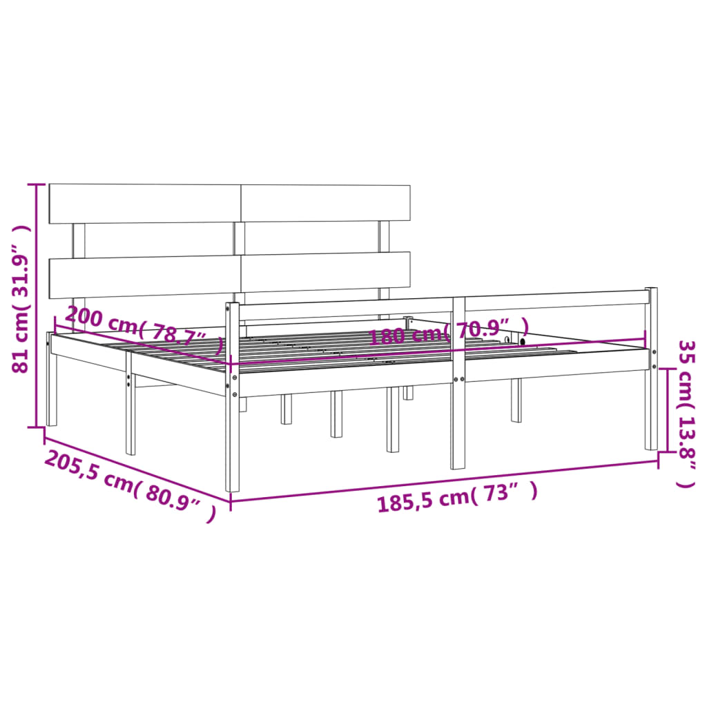 Okvir kreveta s uzglavljem bijeli 6FT bračni od masivnog drva