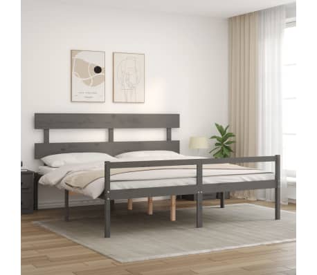 vidaXL Lova senjorams su galvūgaliu, pilkas, 200x200 cm, medienos