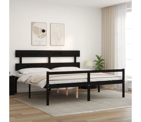 vidaXL Lova senjorams su galvūgaliu, juodas, 200x200 cm, medienos