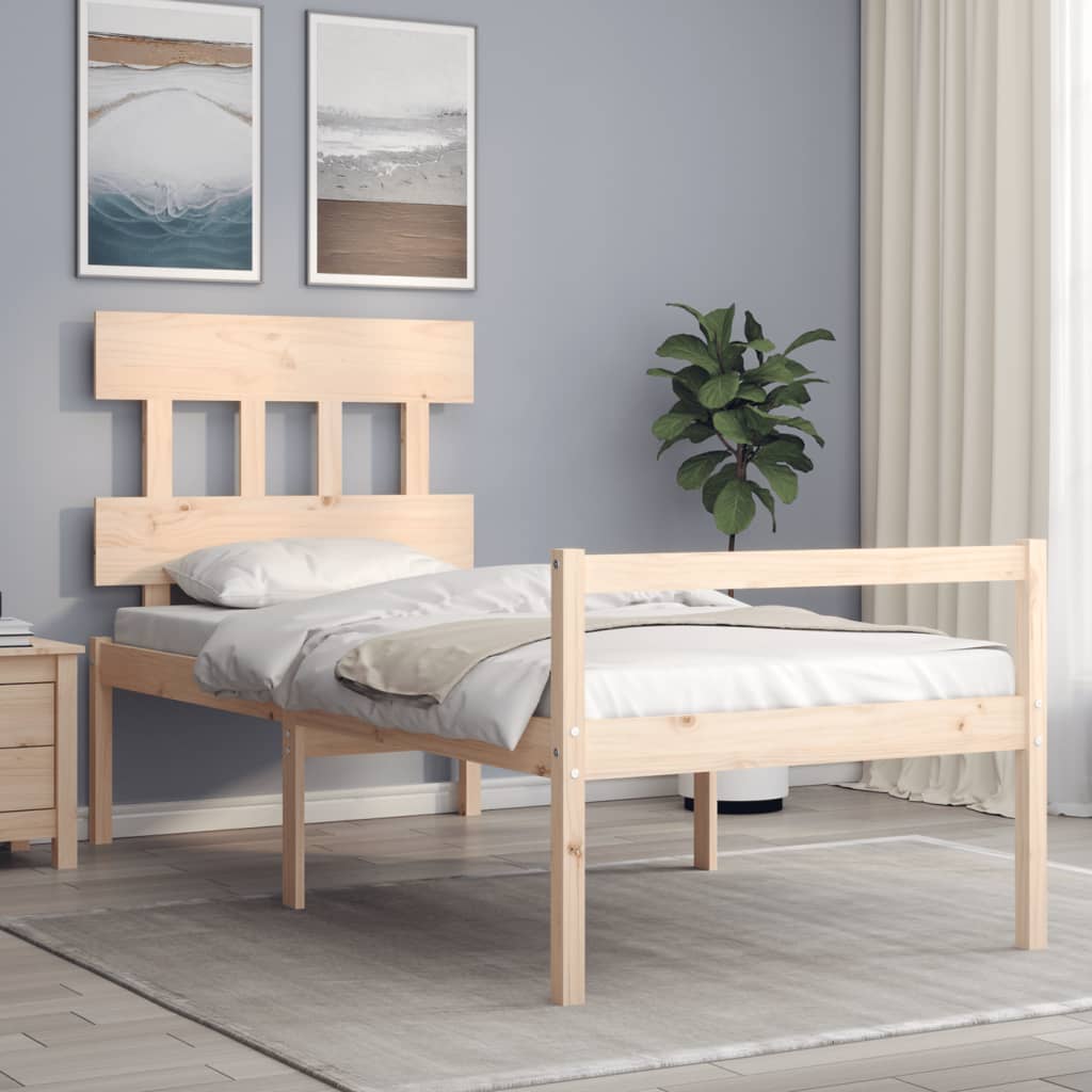 vidaXL Cadru de pat senior cu tăblie single mic, lemn masiv