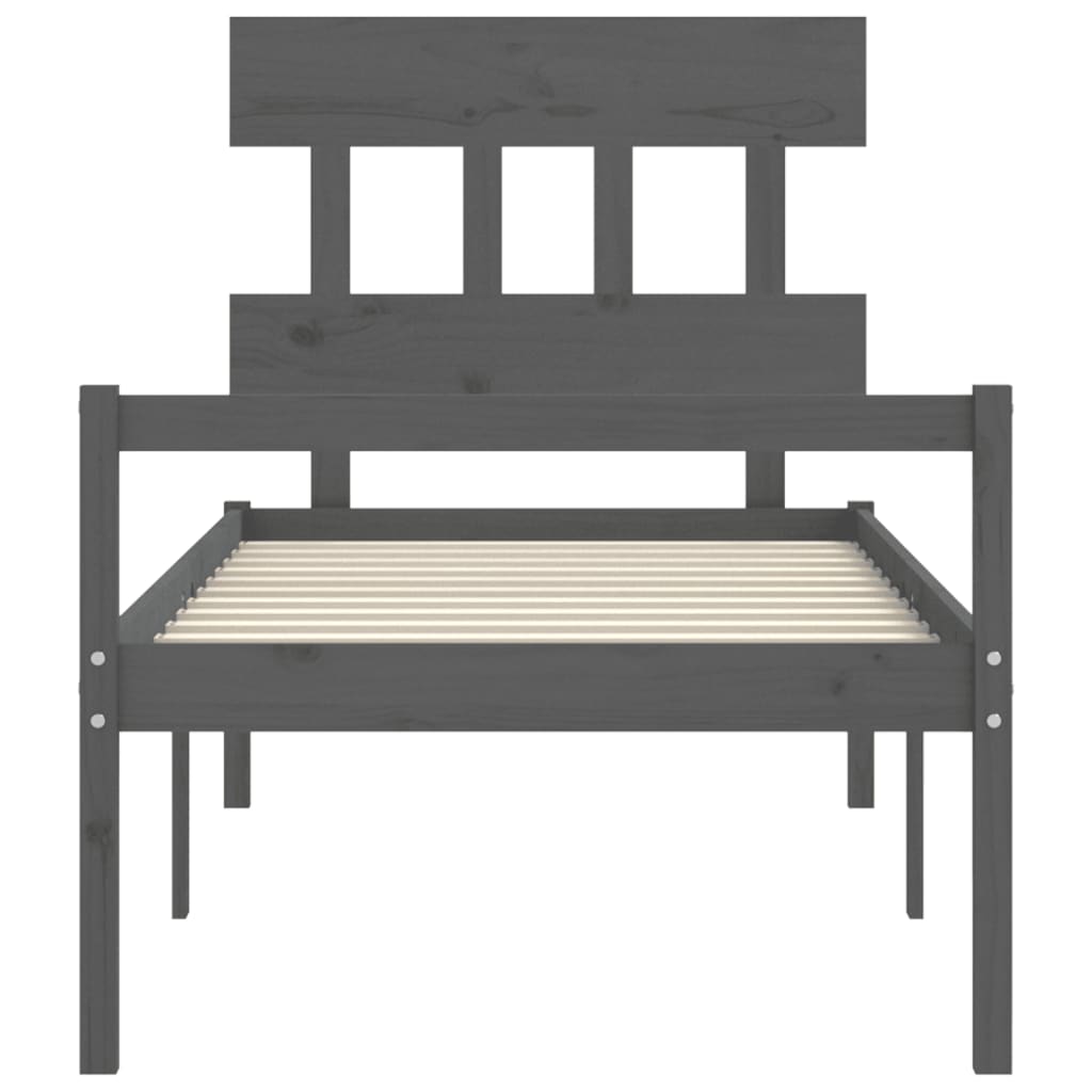 Cadru de pat cu tăblie 2FT6 Small Single, gri, lemn masiv