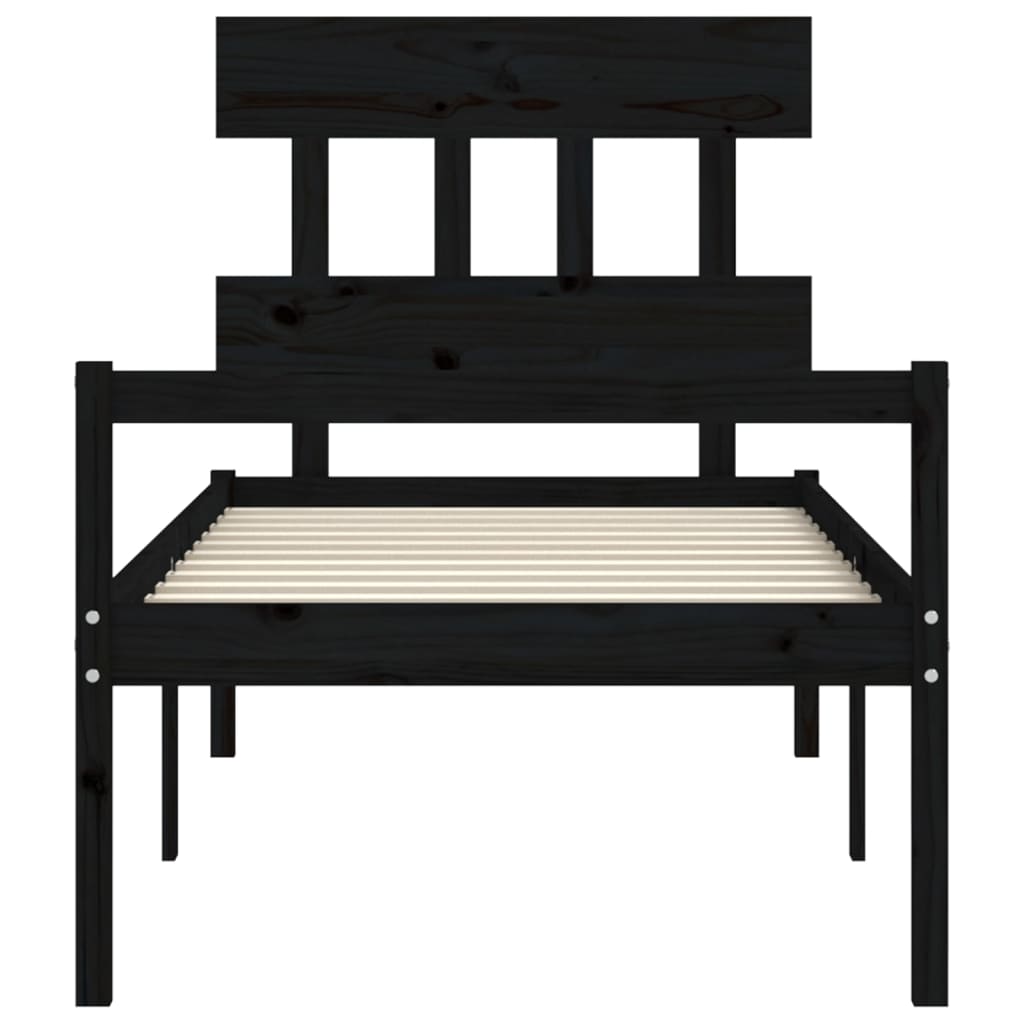 Posteljni okvir z vzglavjem črn 2FT6 trden les