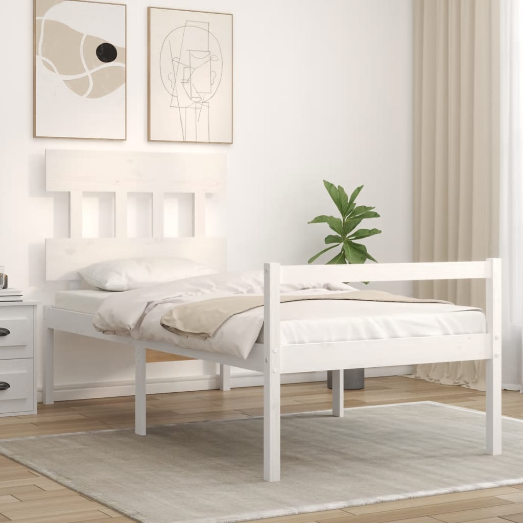 vidaXL Cama para personas mayores con cabecero madera maciza blanco