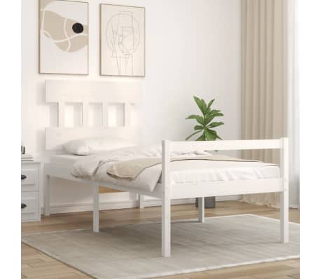 vidaXL Cama para personas mayores con cabecero madera maciza blanco