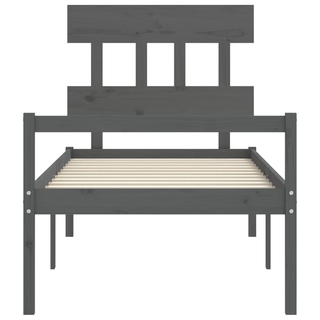 Posteljni okvir z vzglavjem siv 3FT trden les