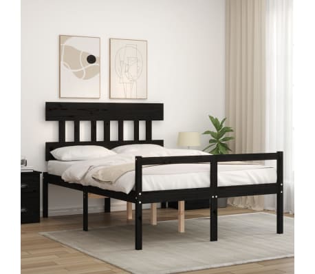 vidaXL Lova senjorams su galvūgaliu, juodas, mediena, mažas dvivietis