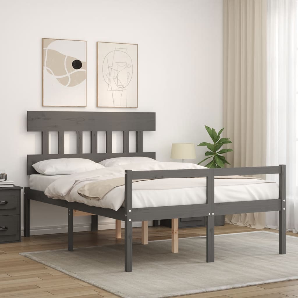 vidaXL Bed Frame with Headboard Grey 140x190 cm Solid Wood