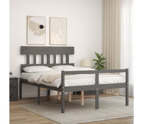 vidaXL Bed Frame with Headboard Grey 140x190 cm Solid Wood