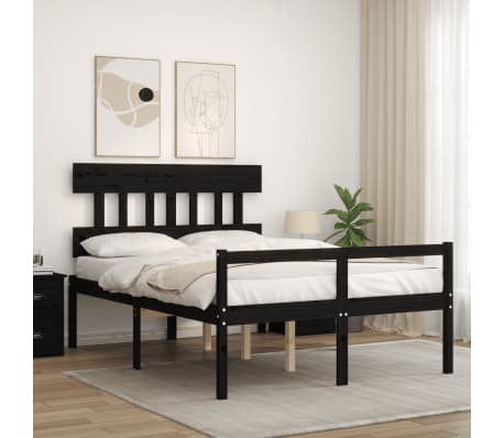 vidaXL Lova senjorams su galvūgaliu, juodas, 140x190 cm, medienos