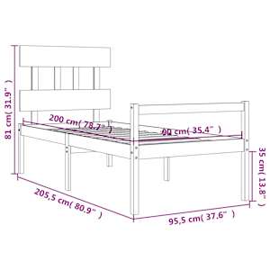 Postel s čelem pro seniory 90x200 cm masivní dřevo - obrázek 12