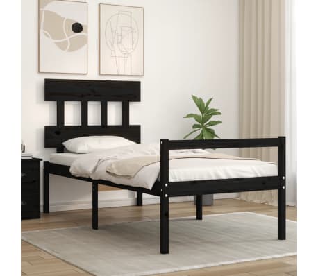 vidaXL Lova senjorams su galvūgaliu, juodas, 90x200 cm, medienos