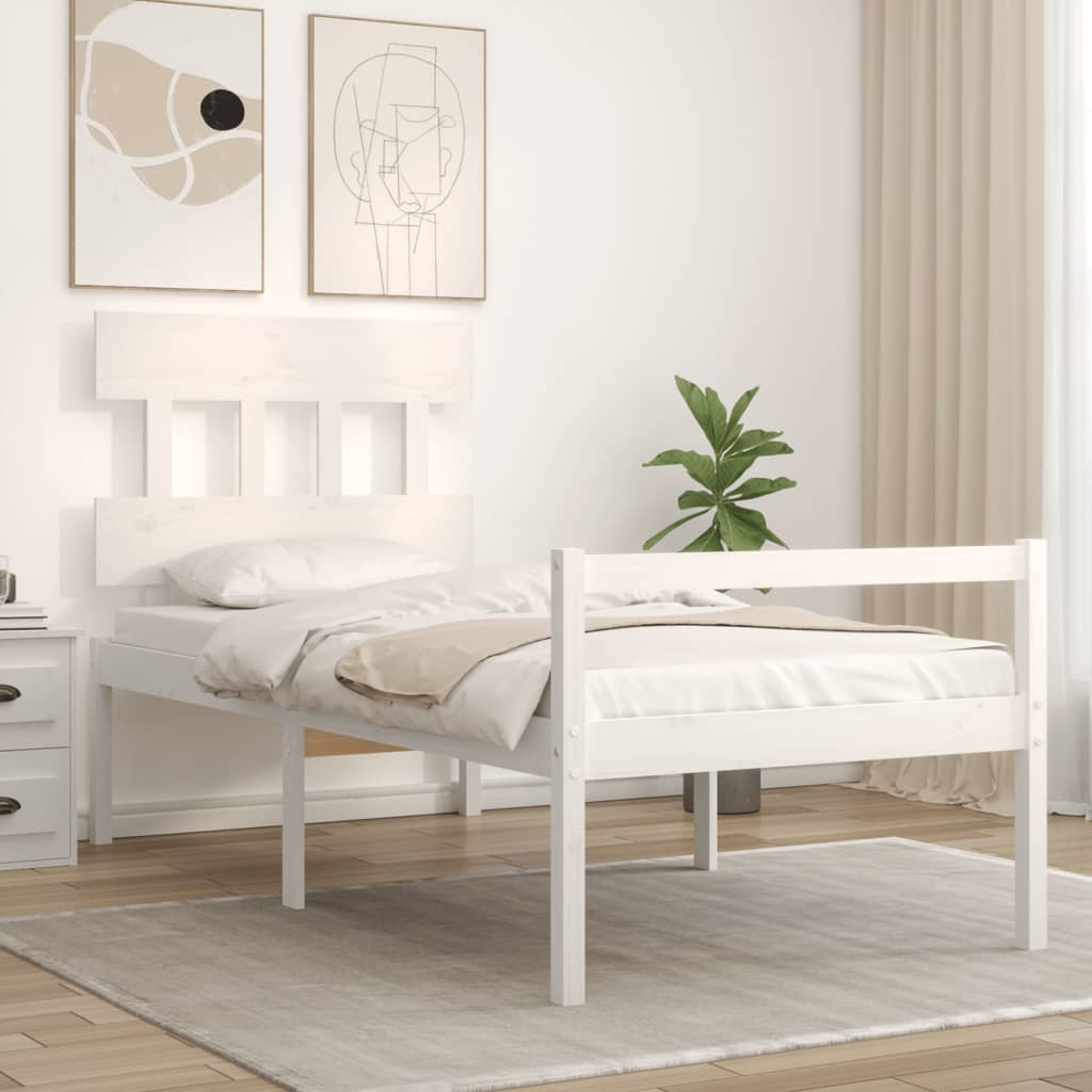 vidaXL Letto per Anziani con Testiera Bianco 100x200 cm Legno Massello