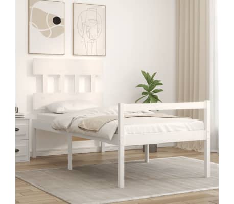 vidaXL Letto per Anziani con Testiera Bianco 100x200 cm Legno Massello