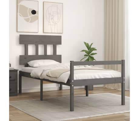 vidaXL Cama personas mayores cabecero madera maciza gris 100x200 cm