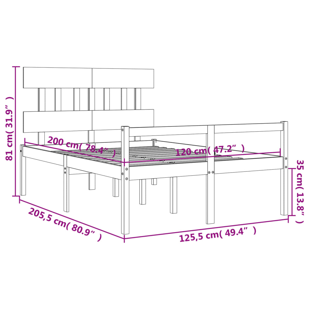 Rám postele s čelem bílý 120 x 200 cm masivní dřevo