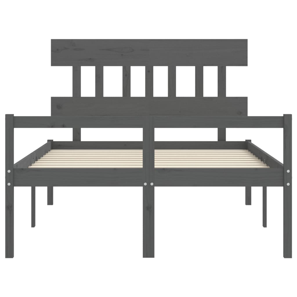 szürke tömör fa ágykeret fejtámlával 140 x 200 cm