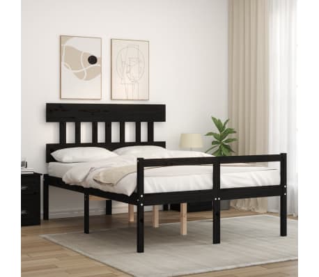 vidaXL Lova senjorams su galvūgaliu, juodas, 140x200 cm, medienos