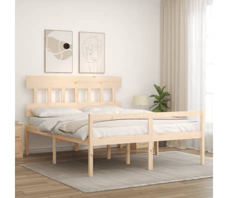 vidaXL Cadru de pat senior cu tăblie, king size, lemn masiv