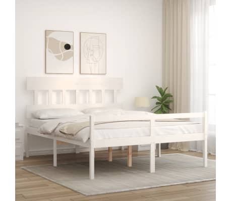 vidaXL fehér tömör fa ágy időseknek fejtámlával King Size