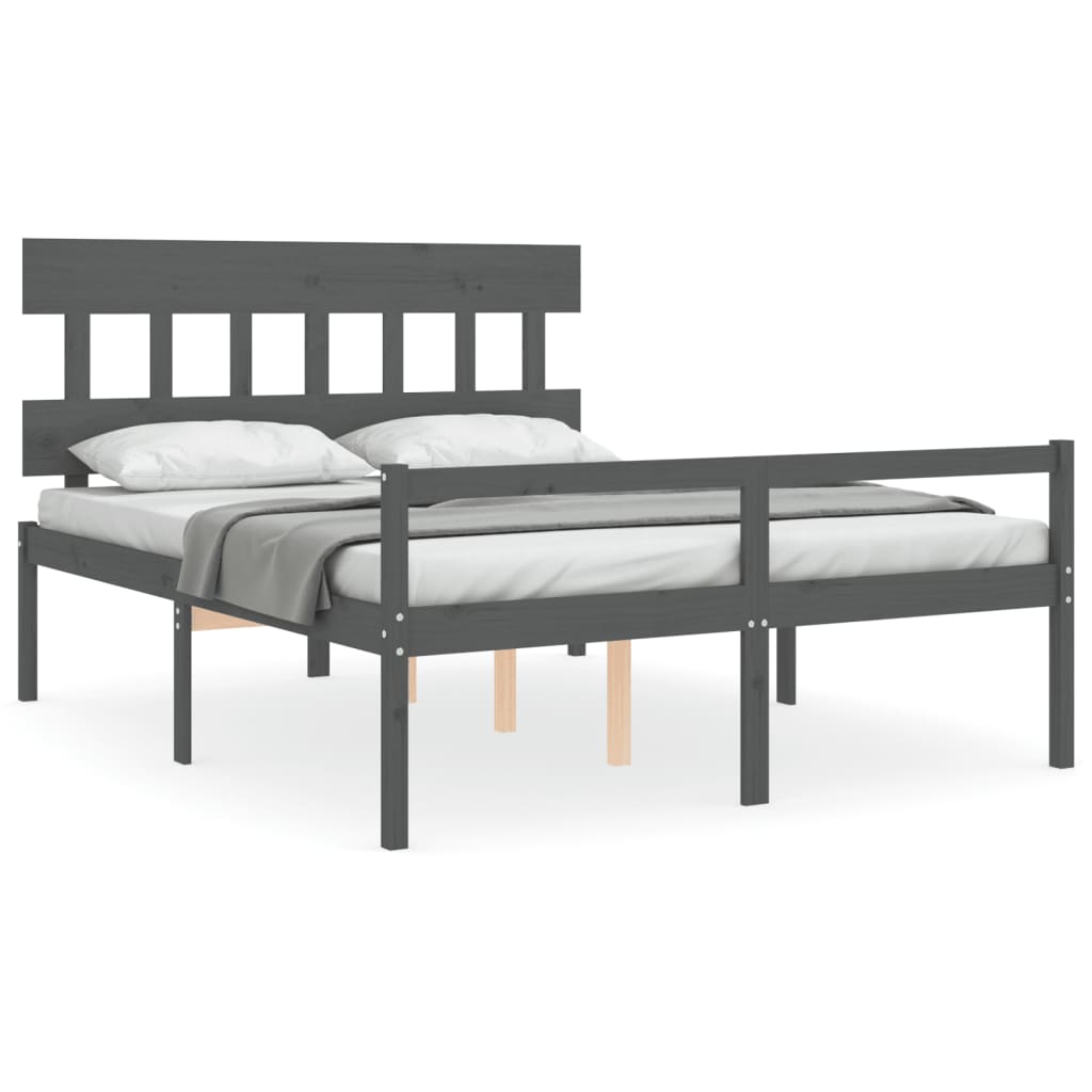 Thumbnail - vidaXL Seniorenbett mit Kopfteil Grau Kingsize Massivholz