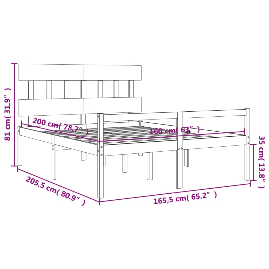 Rám postele s čelem bílý 160 x 200 cm masivní dřevo