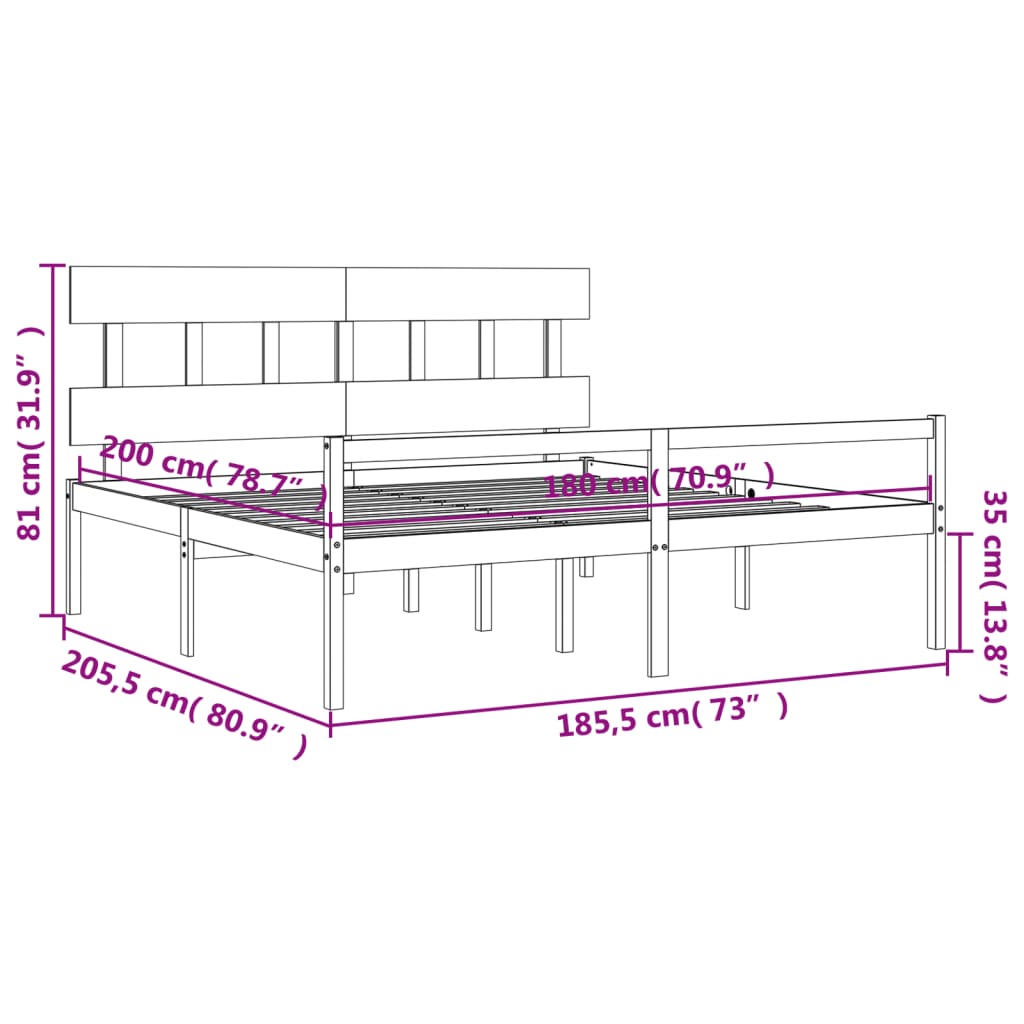 Okvir kreveta s uzglavljem bijeli 6FT bračni od masivnog drva