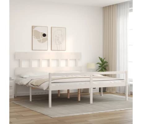 vidaXL Seniorenbett mit Kopfteil Wei&szlig; Super Kingsize Massivholz