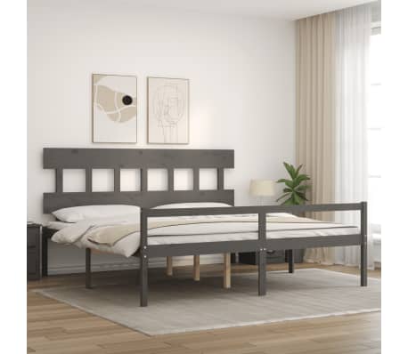 vidaXL Senior Bed without Mattress Grey Super King Size Solid Wood