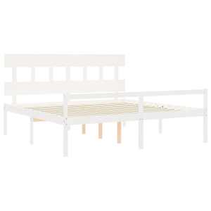 Postel s čelem pro seniory bílý 200x200 cm masivní dřevo - obrázek 5