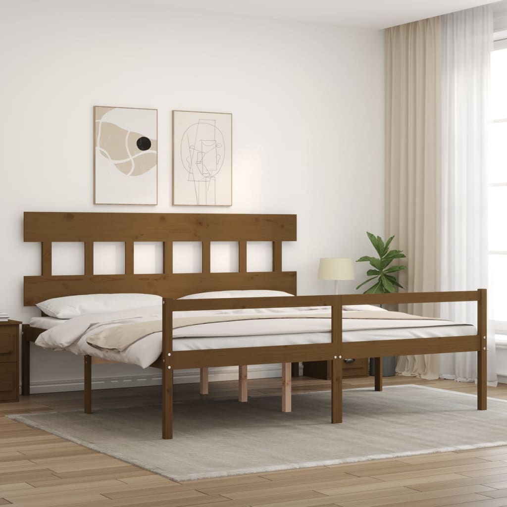 Thumbnail - vidaXL Seniorenbett mit Kopfteil 200x200 cm Honigbraun Massivholz