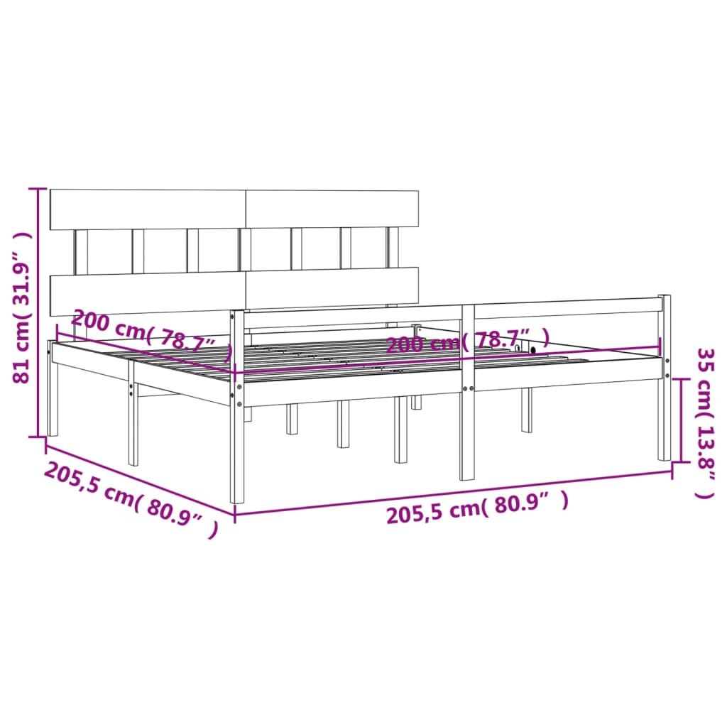 Posteljni okvir z vzglavjem medeno rjav 200x200 cm trden les