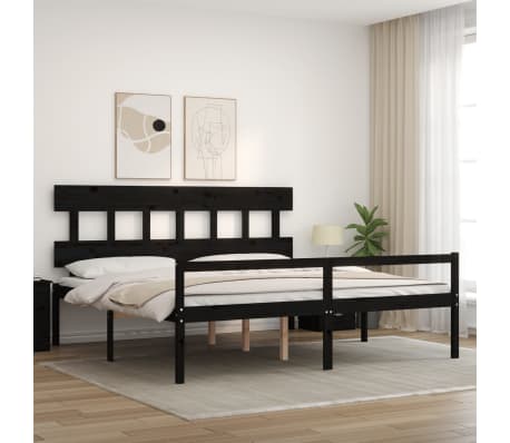 vidaXL Lova senjorams su galvūgaliu, juodas, 200x200 cm, medienos