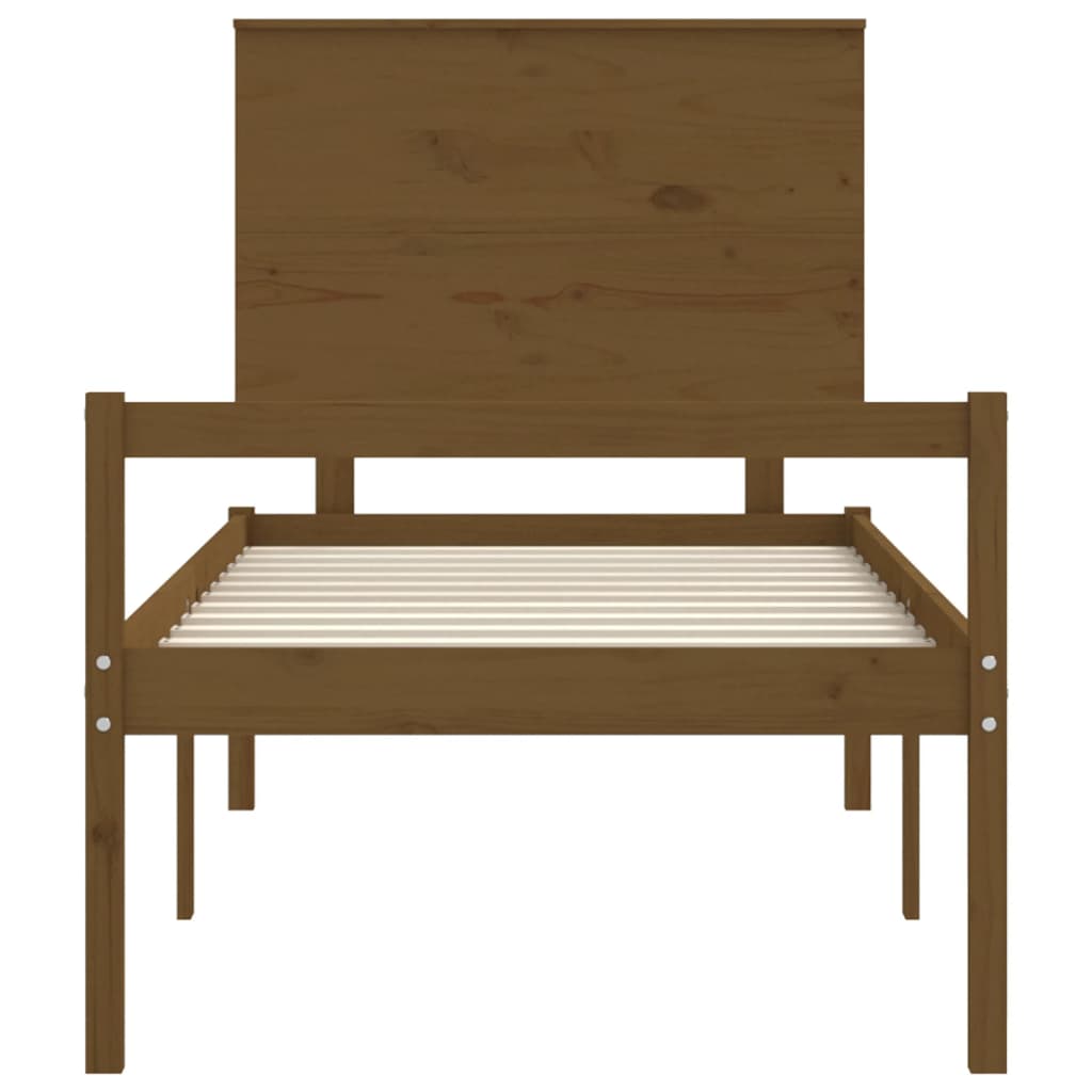 Posteljni okvir z vzglavjem medeno rjav 3FT trden les