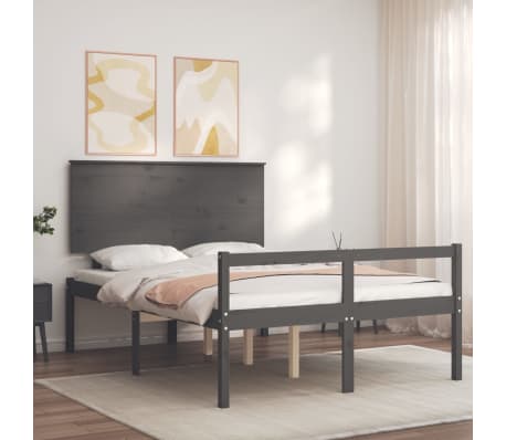 vidaXL Bed Frame with Headboard Grey 140x190 cm Solid Wood