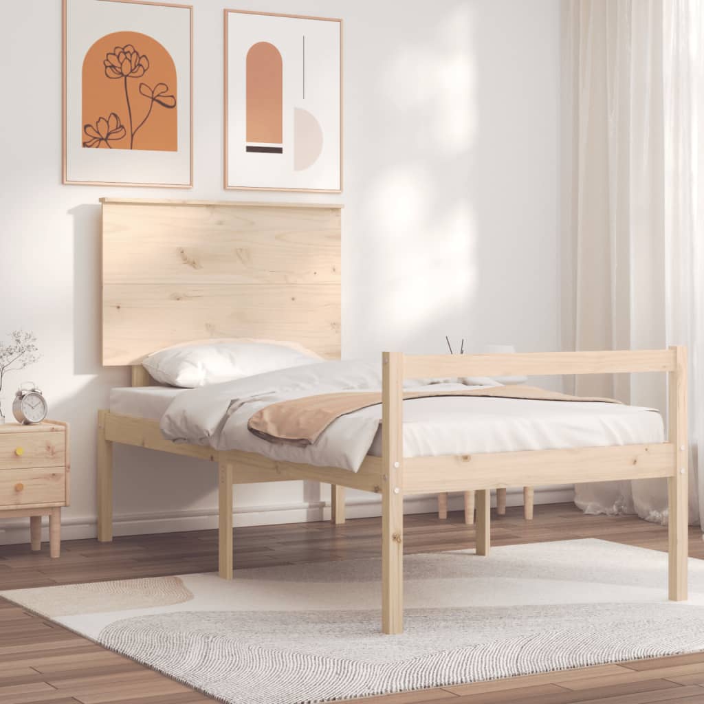 vidaXL Estrutura de cama com cabeceira 90x200 cm madeira maciça