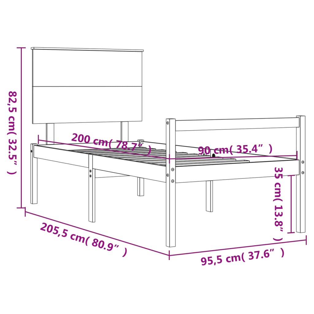 fehér tömör fa ágykeret fejtámlával 90 x 200 cm