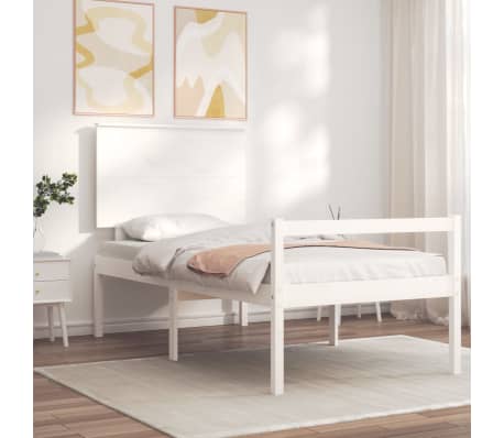 vidaXL Cama para idosos com cabeceira 90x200 cm madeira maci&ccedil;a branco
