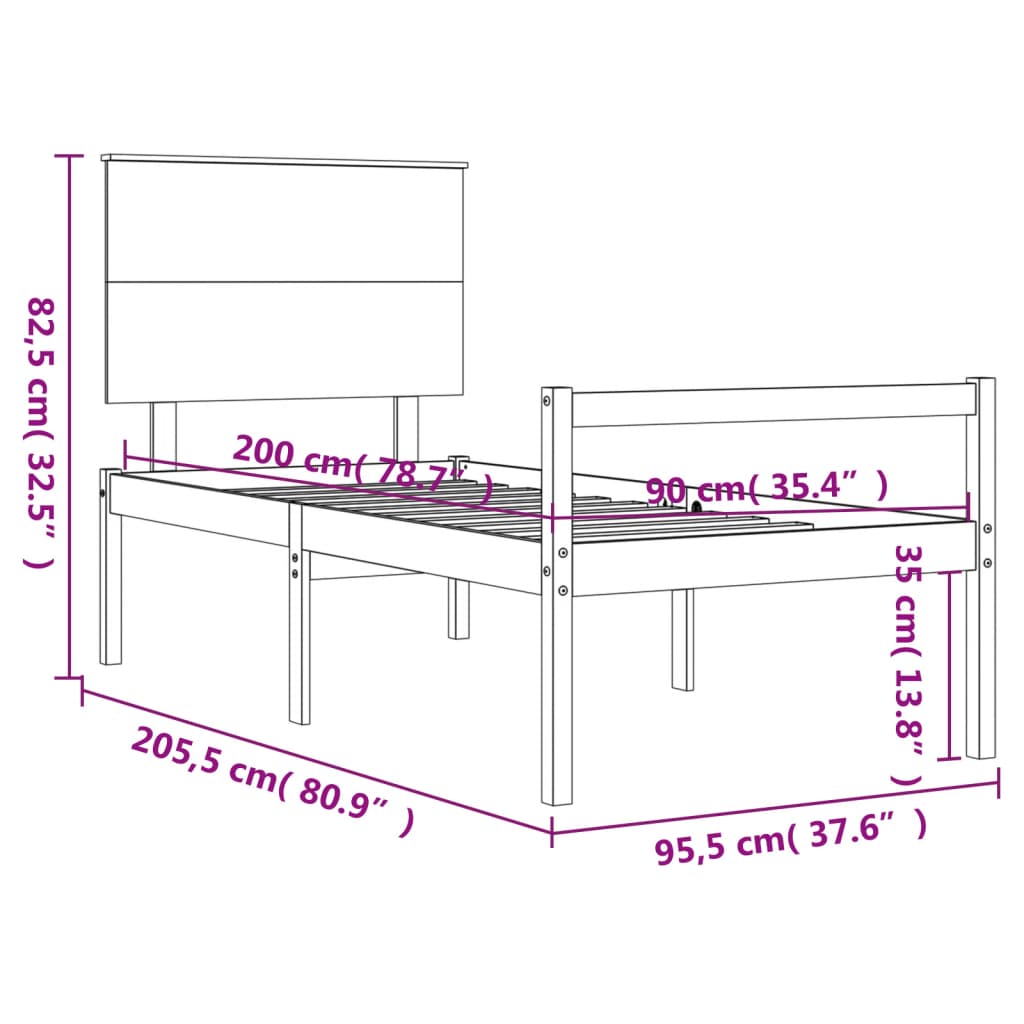 mézbarna tömör fa ágykeret fejtámlával 90 x 200 cm